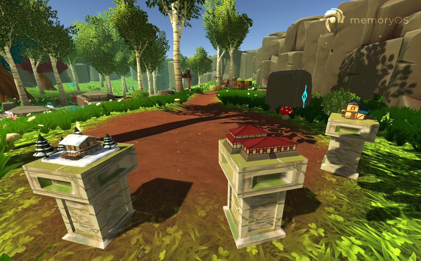 A screenshot from the memoryOS app depicting an immersive virtual enviornment