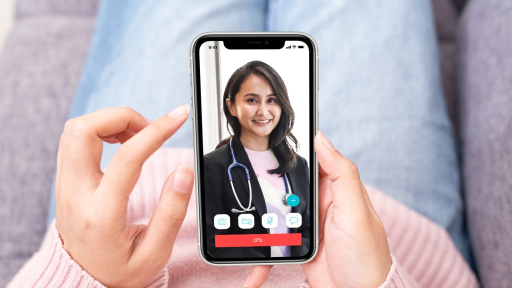 A smartphone showing Doctor Anywhere's user interface for online medical consultations