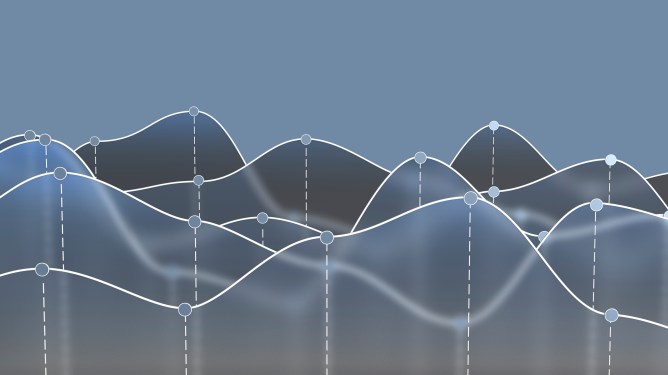 A conceptual image depicting line graphs that look like a mountain range