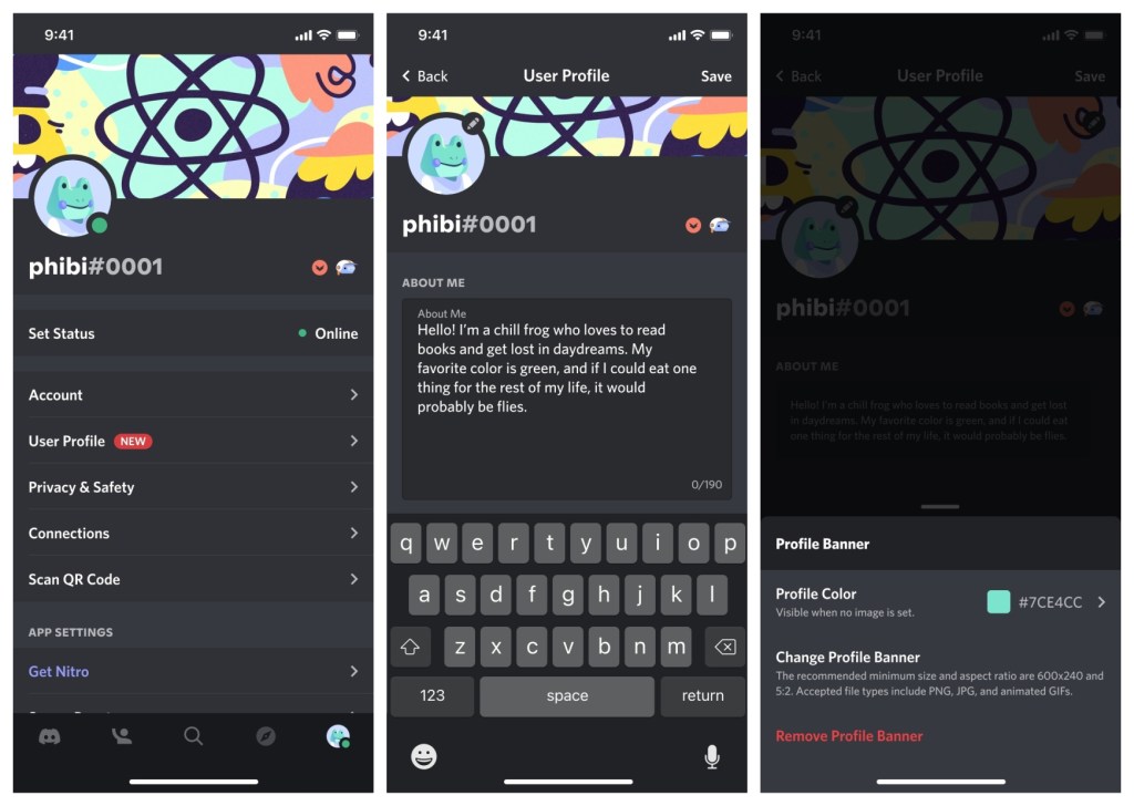 Discord custom profiles screenshots
