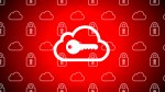 An illustration of a key over a cloud icon, background of cloud and lock icons.