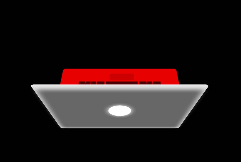 illustration of red and grey laptop on black backdrop
