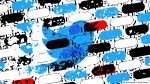Twitter logo against backdrop bandaid-shaped spheres