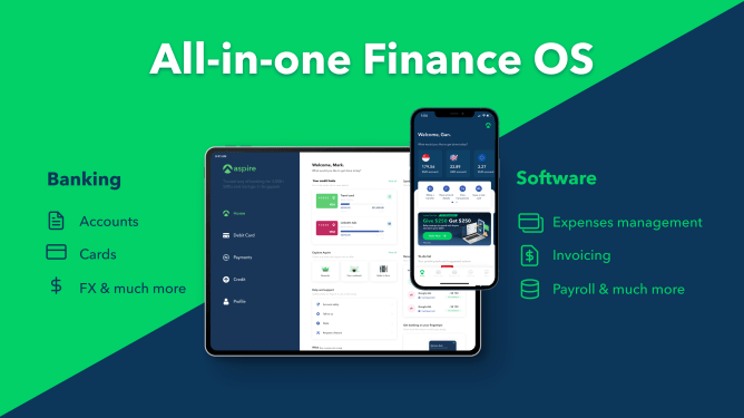 Aspire's financial software displayed on a laptop and smartphone