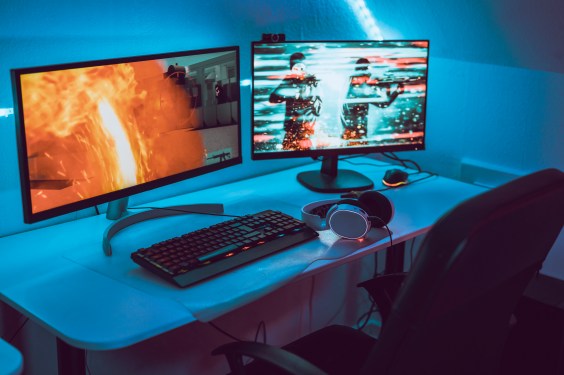Image of a gaming computer setup with two monitors.