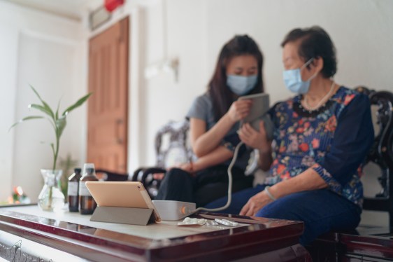 Telemedicine healthcare at home for the grandmother on assisted living