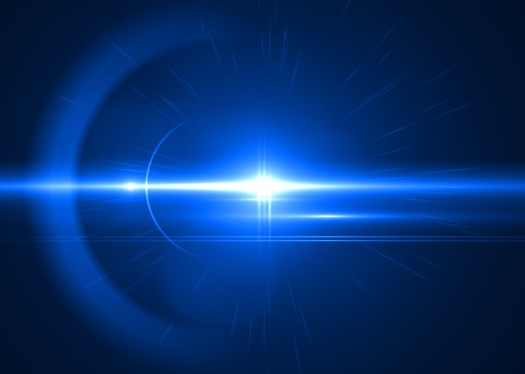 Image of a blue laser beam against a black background.