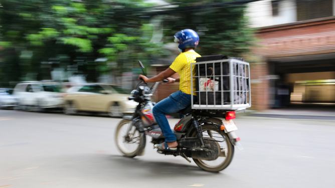 A delivery rider for Bangladesh grocery delivery platform Chaldal