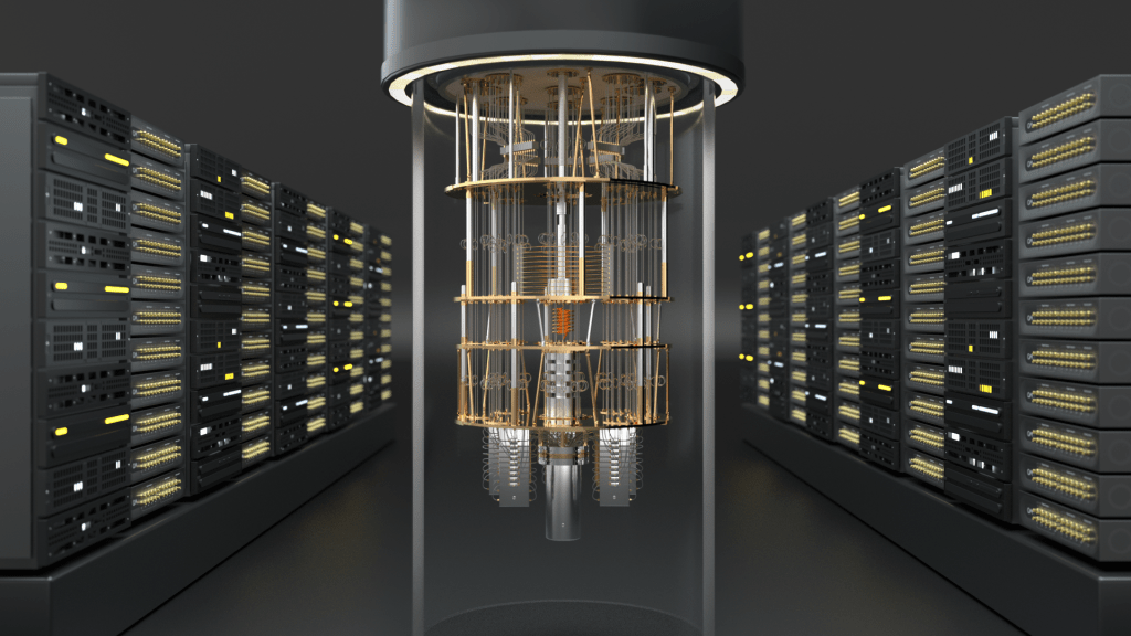 Rendering of quantum computer with Quantum Machines hardware