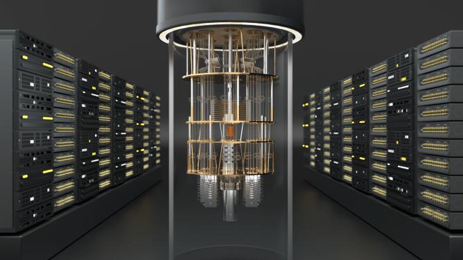 Rendering of quantum computer with Quantum Machines hardware