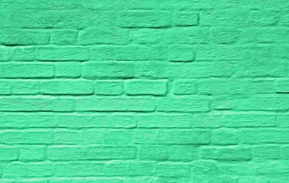 Image of a brick wall painted green to represent greenwashing.