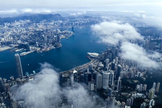 High altitude view of Victoria Harbour, Hong Kong