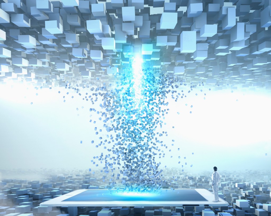light column in cloud of blocks