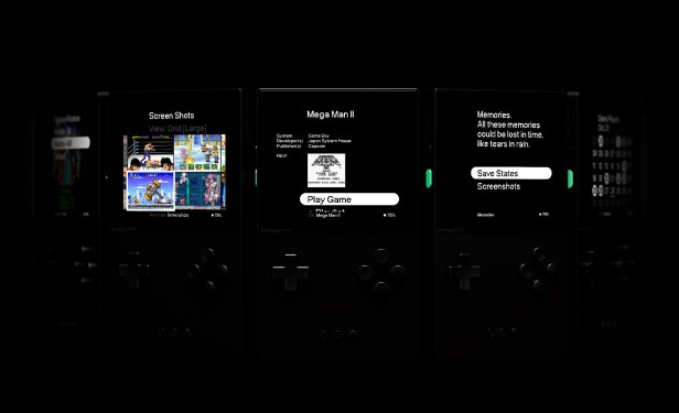 Images of the Analogue Pocket with games and UI on it.