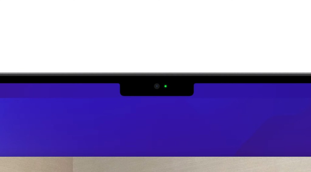 Close-up of the notch on a MacBook Pro's screen.