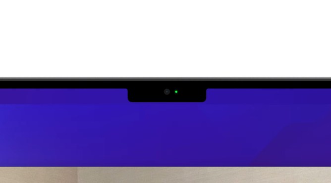 Close-up of the notch on a MacBook Pro's screen.