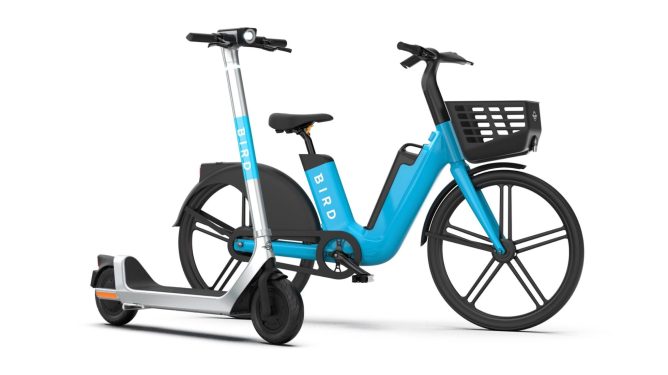 bird electric scooter and bike in new sky blue