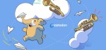 Illustration of a Mastodon in the clouds with instruments playing nearby.
