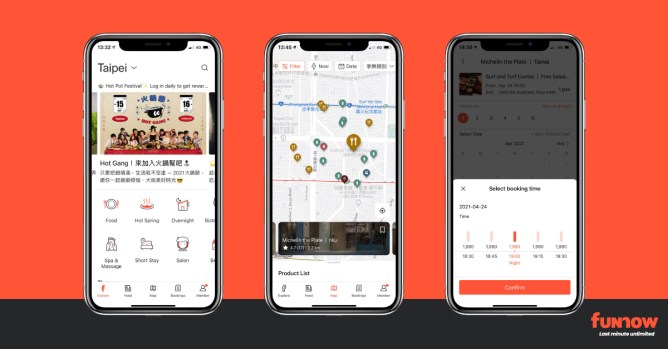 Screenshots of FunNow's instant bookings in Taipei
