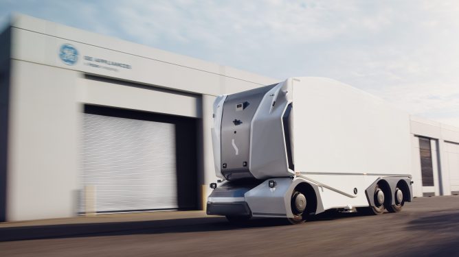 Einride autonomous pod outside GE Appliances campus