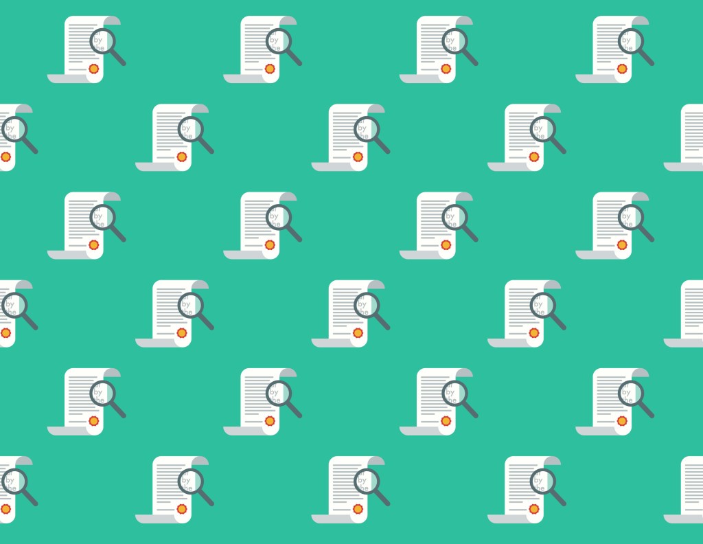 repeating image of magnifying glass over document, on green background