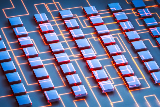 A section of computing nodes on a circuit board shows computing power adn intelligence