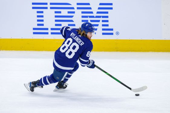 TORONTO, ON - FEBRUARY 04: Toronto Maple Leafs Winger William Nylander (88) skates with the puck during the NHL regular season game between the Vancouver Canucks and the Toronto Maple Leafs on February 4, 2021, at Scotiabank Arena in Toronto, ON, Canada. (Photo by Julian Avram/Icon Sportswire via Getty Images)