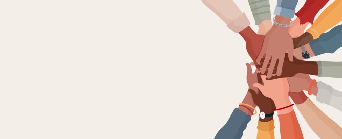 Illustration of a multiracial group of hands.