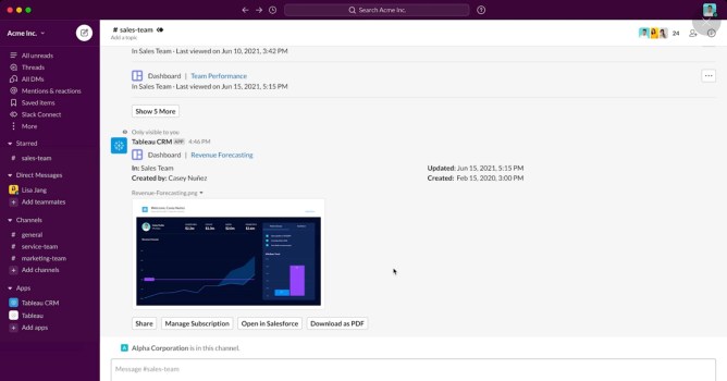 Tableau data integrated right inside Slack.