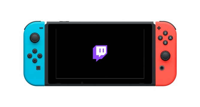 Nintendo Switch console with a Twitch logo in the middle
