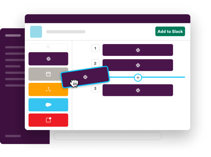 Slack drag and drop worklfow building concept illustration.