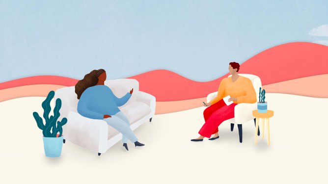 Nirvana health - illustration of therapist and client