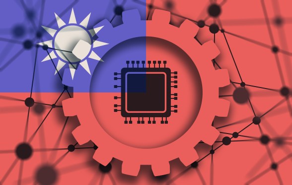 CPU microprocessor icon in gear and flag of Taiwan