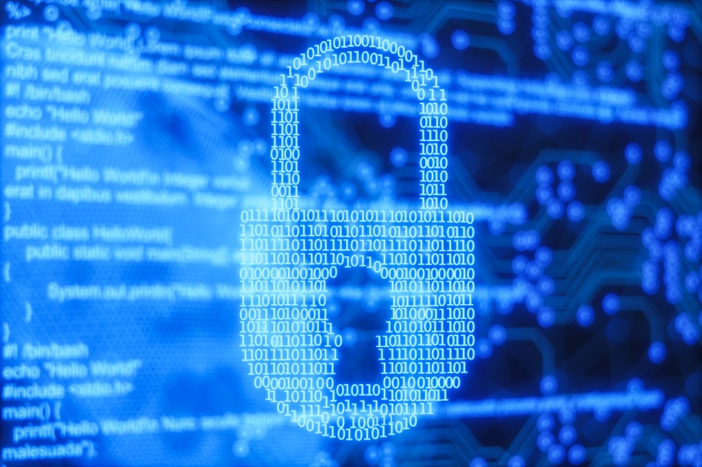 Code lock over code to symbolize code security concept.