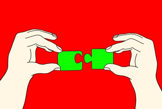 Drawing of a hand holding a Jigsaw puzzle