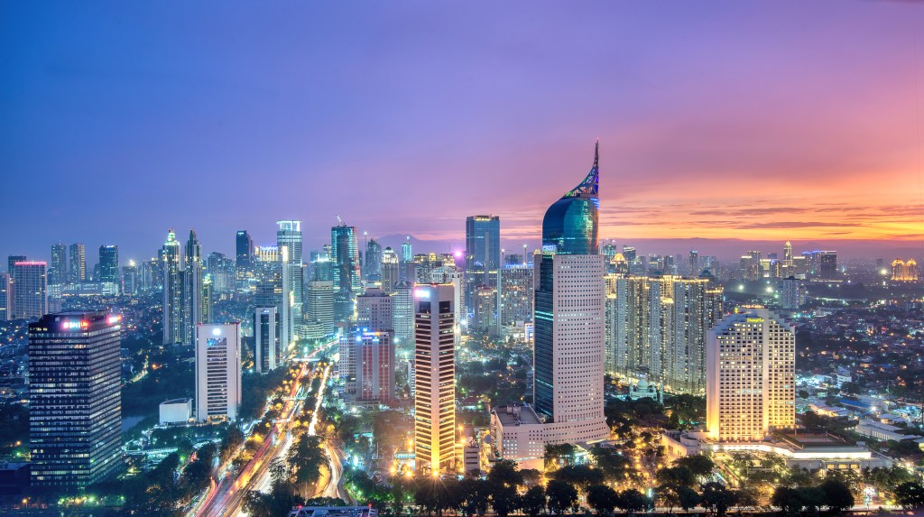 A photo of Jakarta city at sunset
