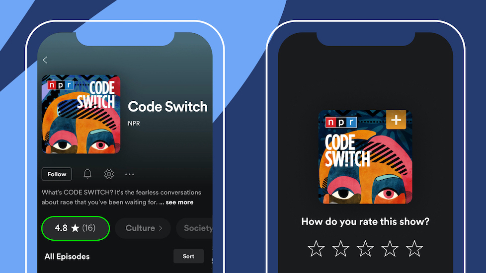 A mock-up image from Spotify of how podcast ratings will appear in the app