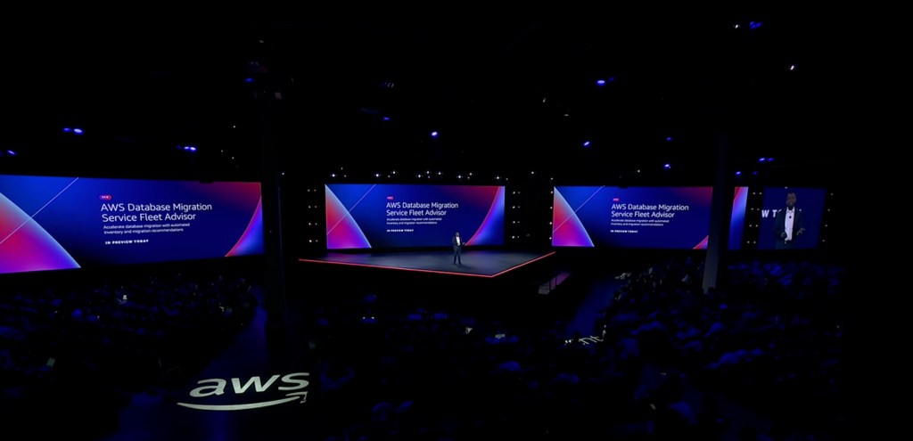 Swami Sivasubramanian - VP, Amazon AI introduces DMS Fleet Advisor at AWS re:Invent 2021 in Las Vegas.