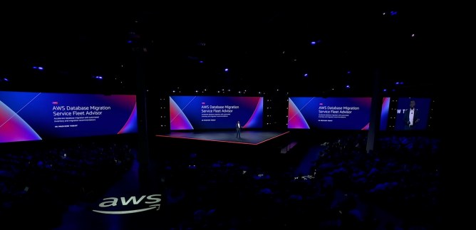 Swami Sivasubramanian - VP, Amazon AI introduces DMS Fleet Advisor at AWS re:Invent 2021 in Las Vegas.