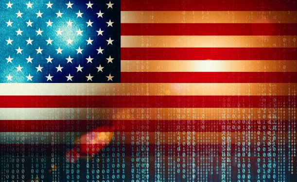 Binary code and American flag illustration