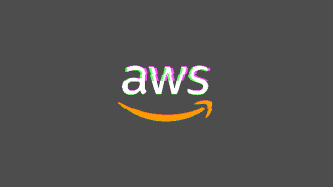 an AWS logo on a grey background as an animated GIF with a rolling glitchy television-style effect