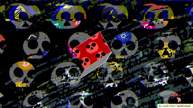 laptop floating amidst skulls