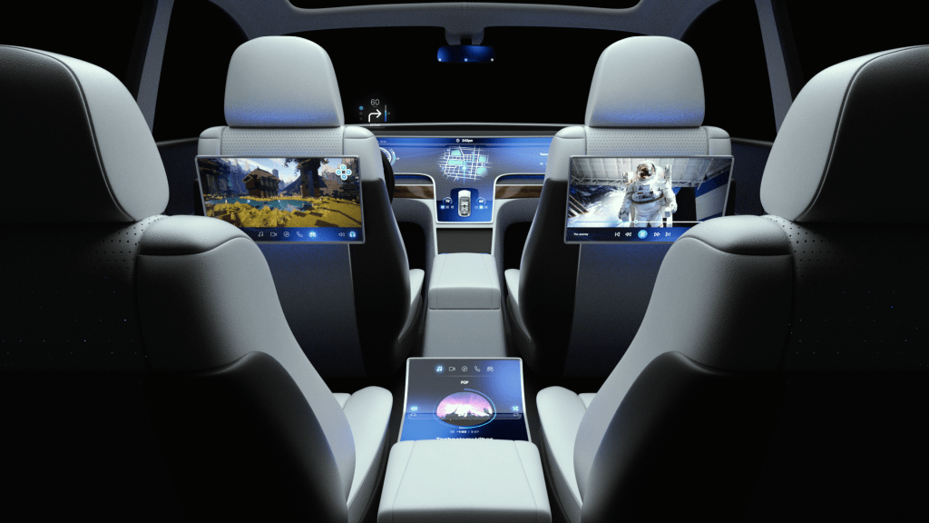 Qualcomm's Snapdragon Digital Chassis render showing advanced connected infotainment system in vehicle