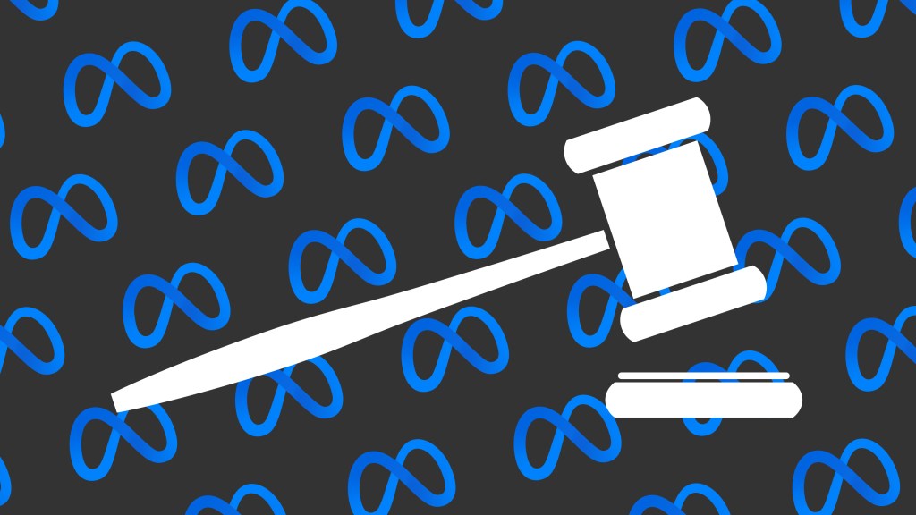 illustration of gavel with meta logo in background