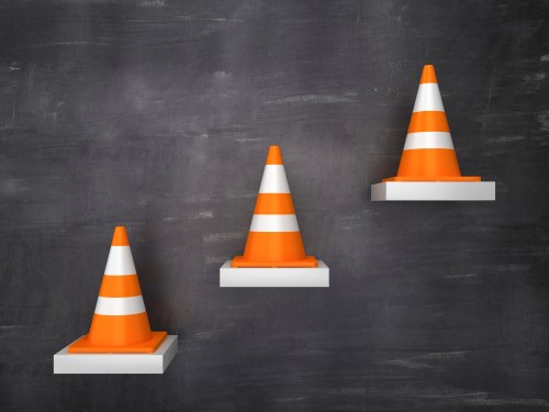 Steps with Traffic Cone on Chalkboard