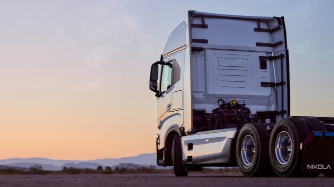 NIKOLA Corp TRE electric semi truck parked, cab only