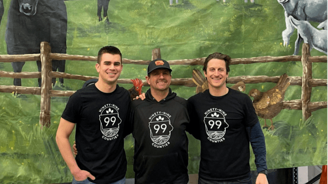 99 Counties co-founders, from left, Mike Adkins, Nick Wallace, and Christian Ebersol