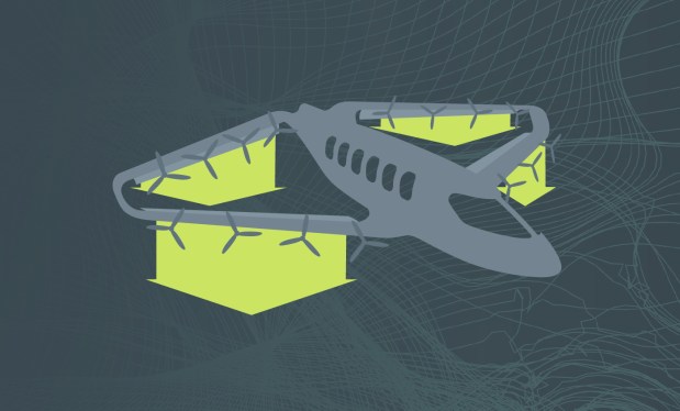 Illustration of an aircraft sending thrust downwards.
