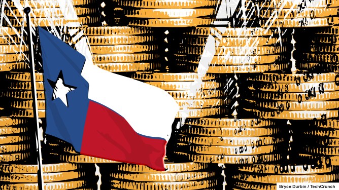 Texas flag over coins