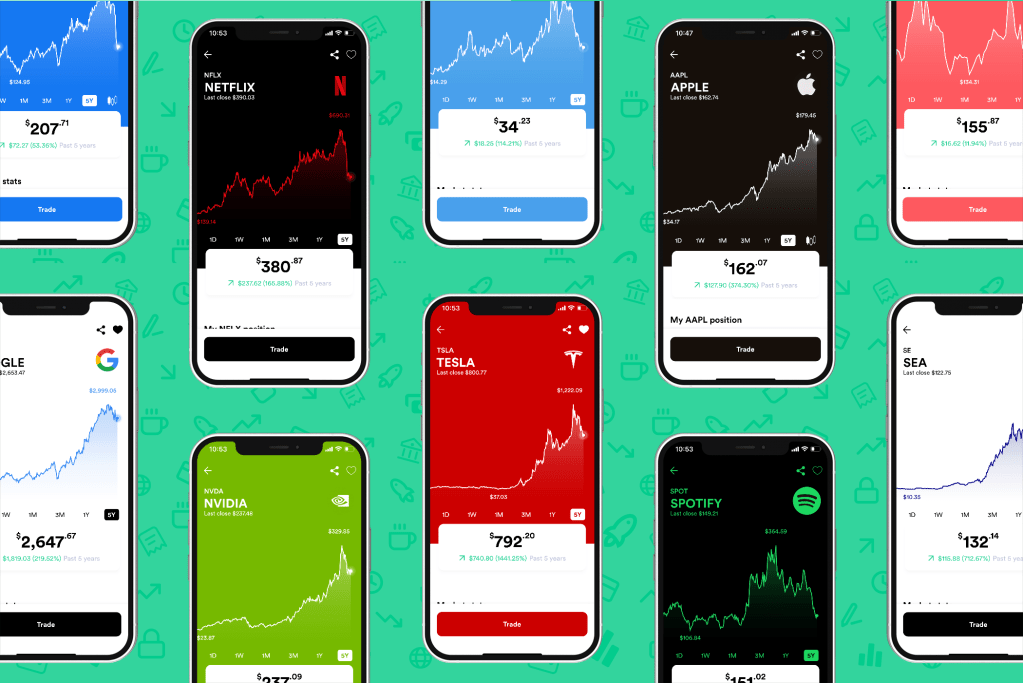 Smartphones showing fractional trading app Gotrade's user interface